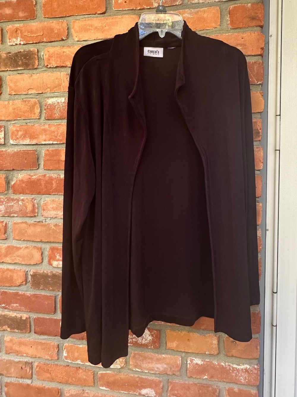 Chico's Travelers Classic Black Open Front Long Knit Jacket Cardigan Size Large